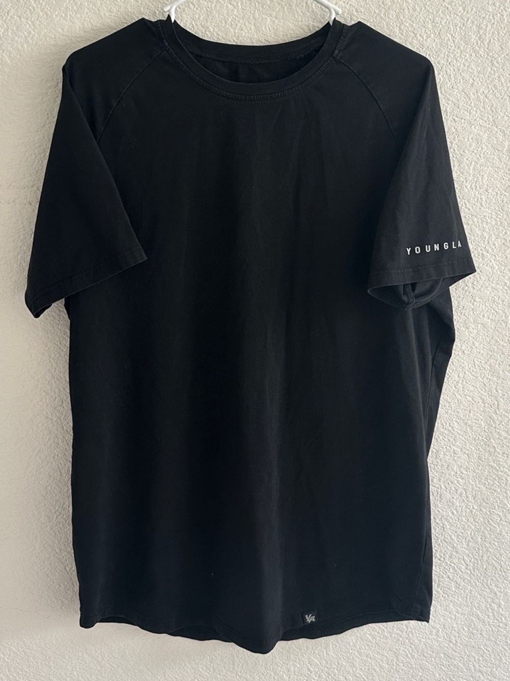 YoungLA Men’s Black Short Sleeve Crew T-Shirt with Sleeve Logo